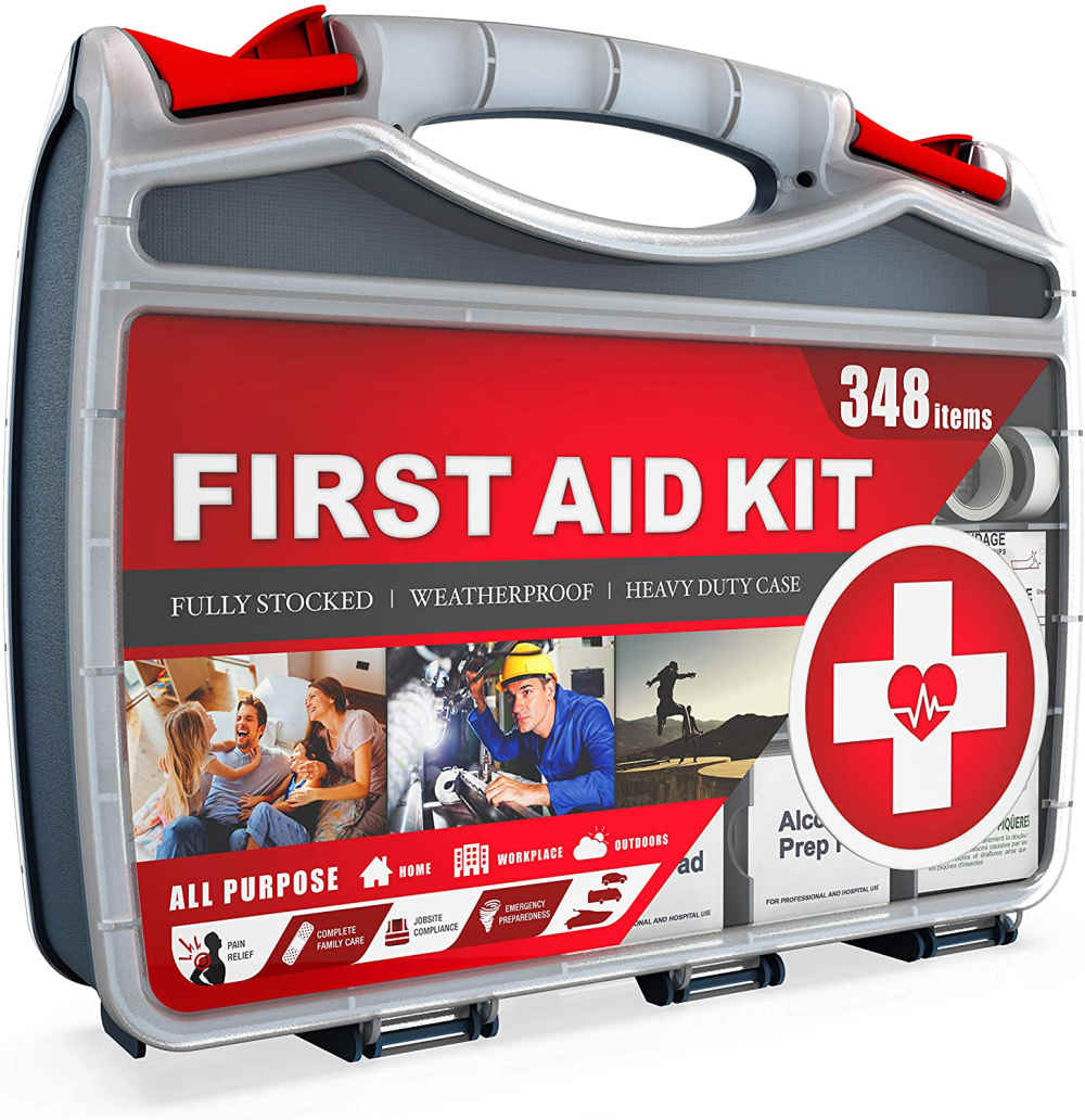 2-in-1 Heavy-Duty Dual-Sided Hardcase First Aid Kit تي مشتمل آهي 348 پيس فرسٽ ايڊ کٽ